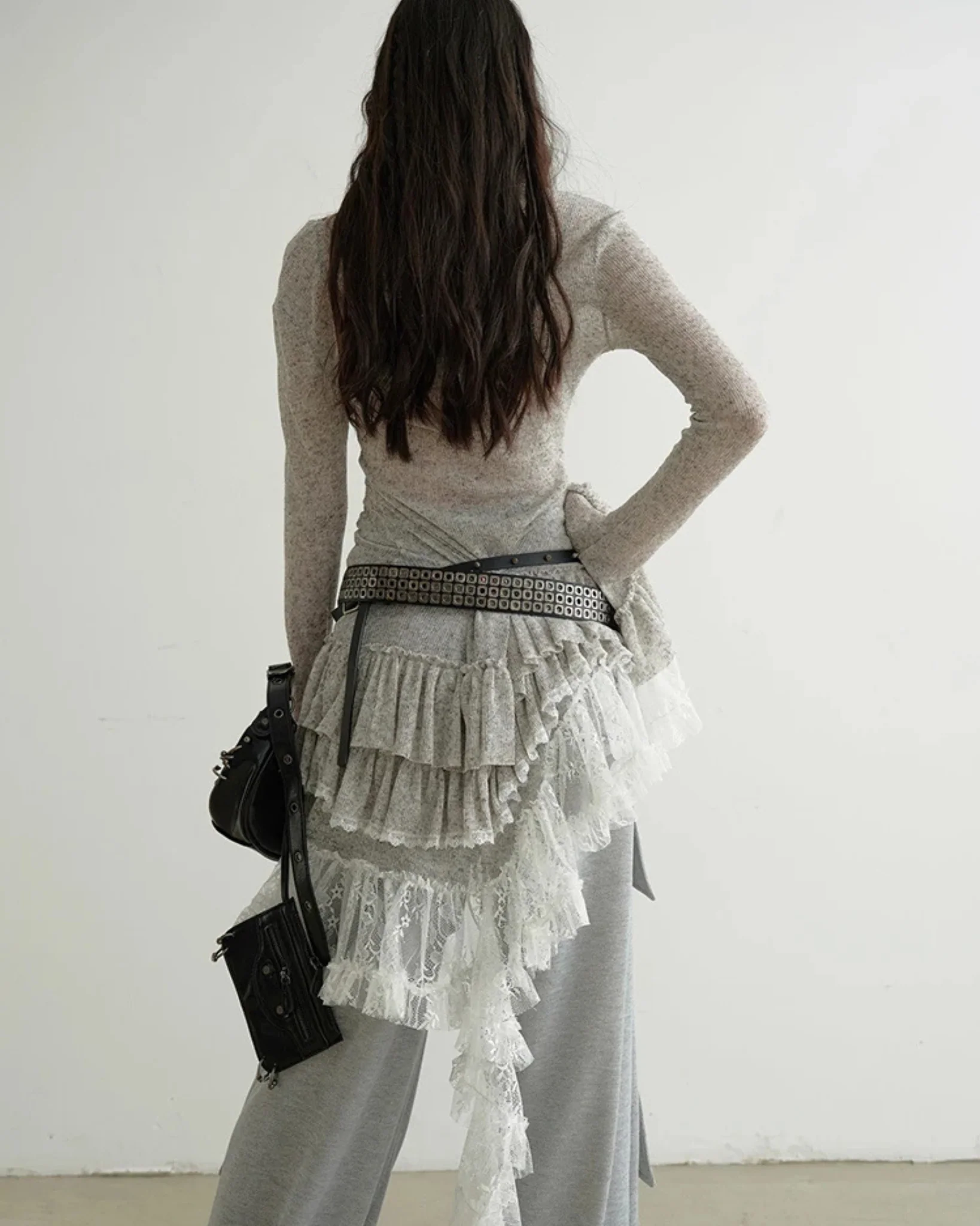 ALLIN Irregular Lace Ruffle Knit Top - Image 4