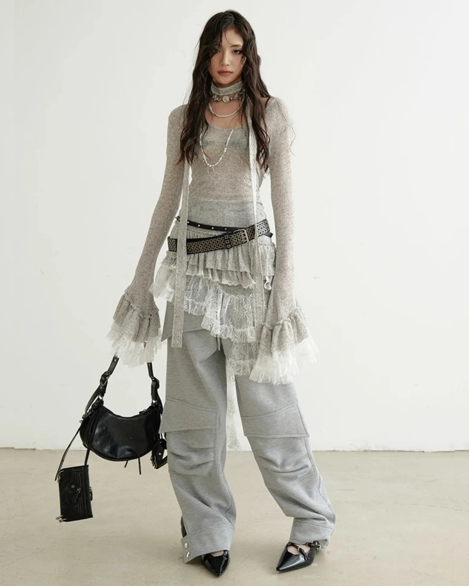 ALLIN Irregular Lace Ruffle Knit Top - Image 5