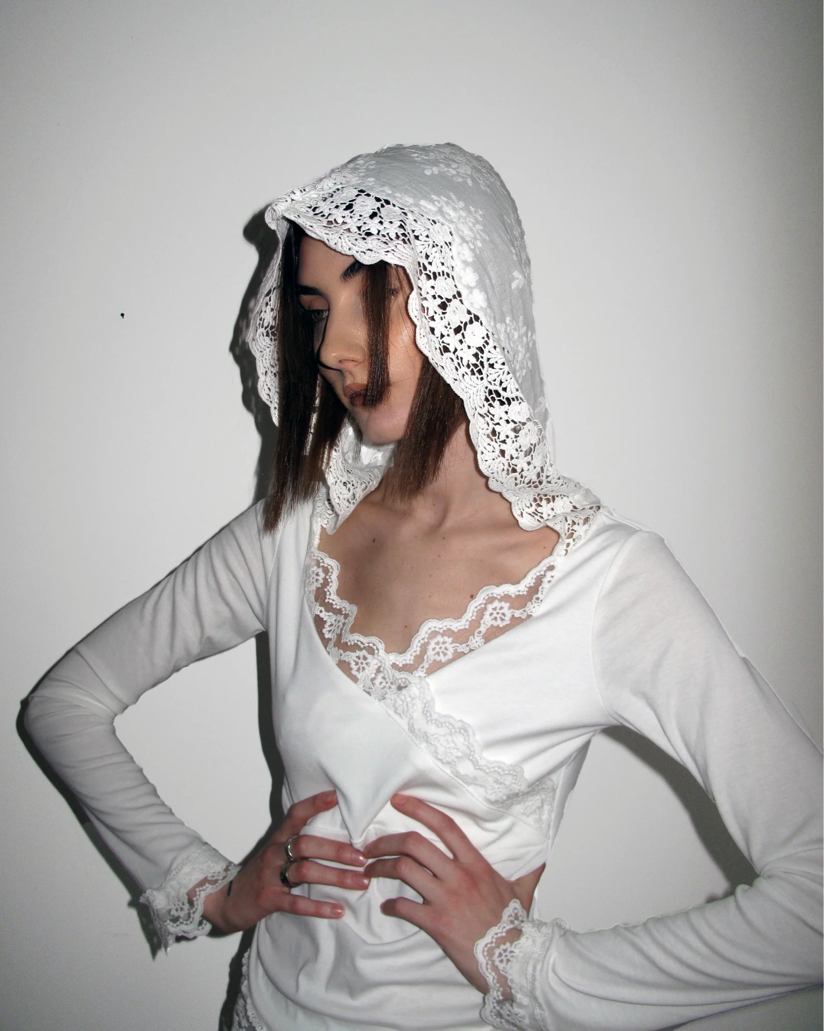 BELL White Lace Hooded Wrap Top - Image 4