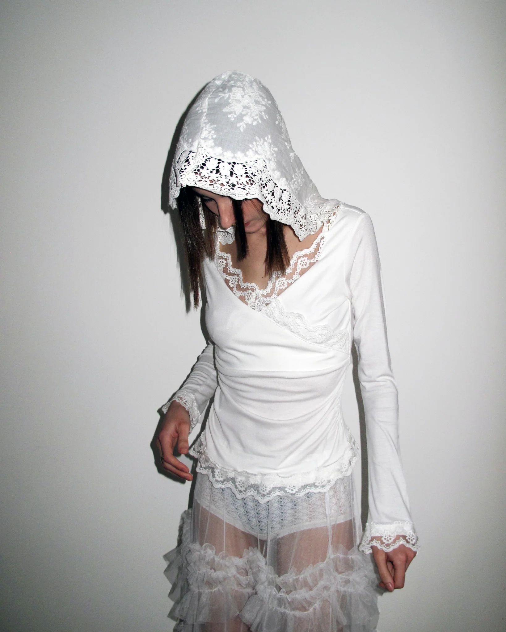 BELL White Lace Hooded Wrap Top - Image 6