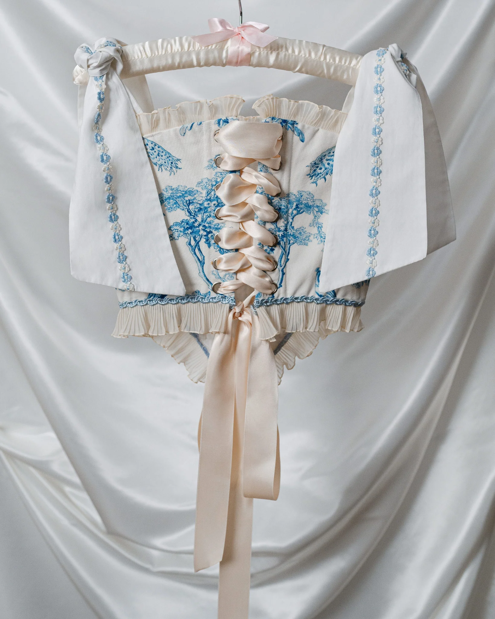 Corset Toile de Jouy – Blue Pleated Ruffle - Image 3