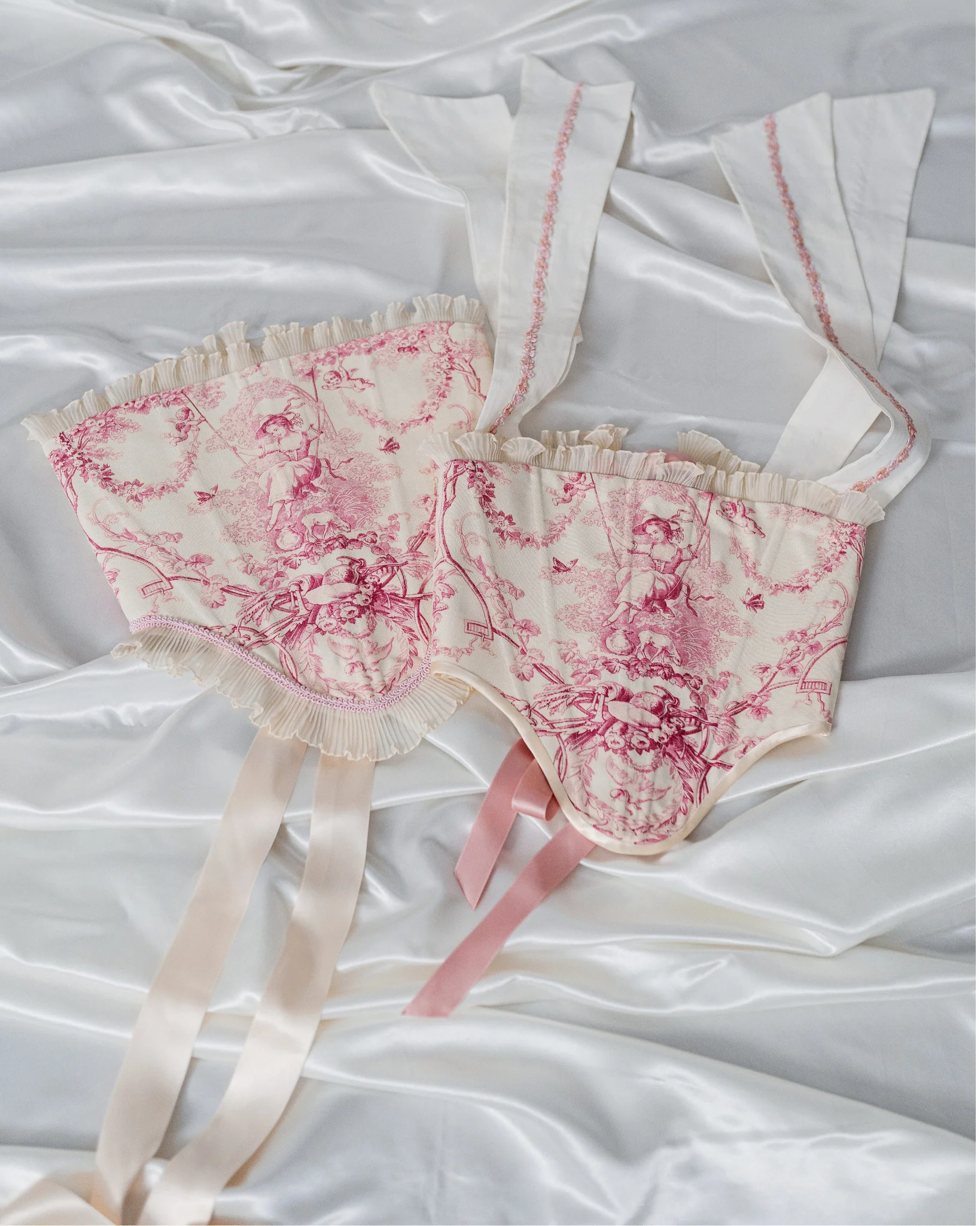 Corset Toile de Jouy – Pink Satin Bias - Image 3