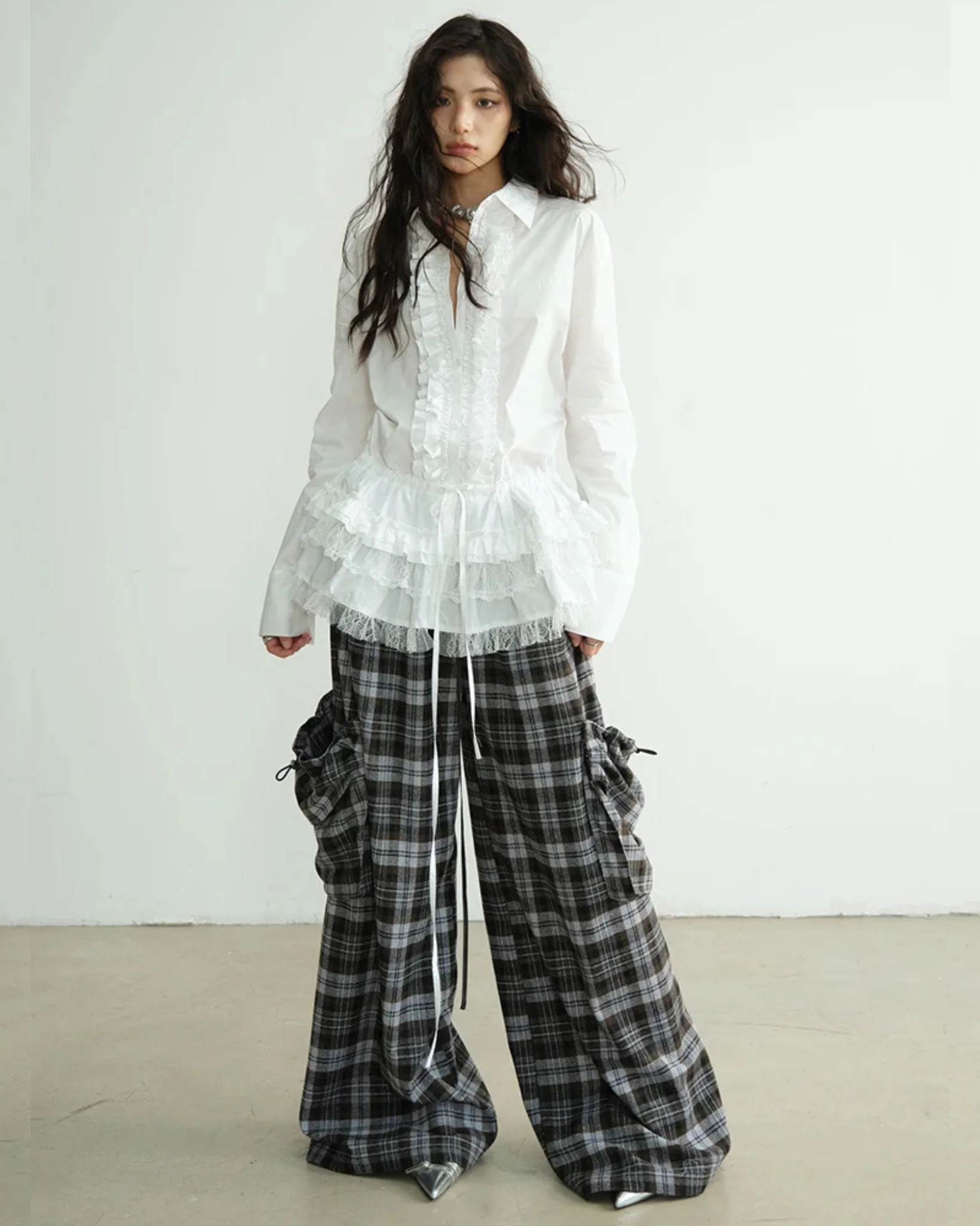 GILDA Plaid Wide-Leg Cargo Pants - Image 3
