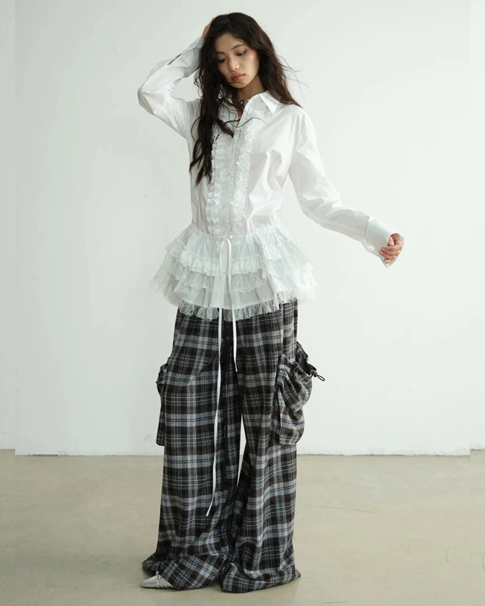 GILDA Plaid Wide-Leg Cargo Pants - Image 4