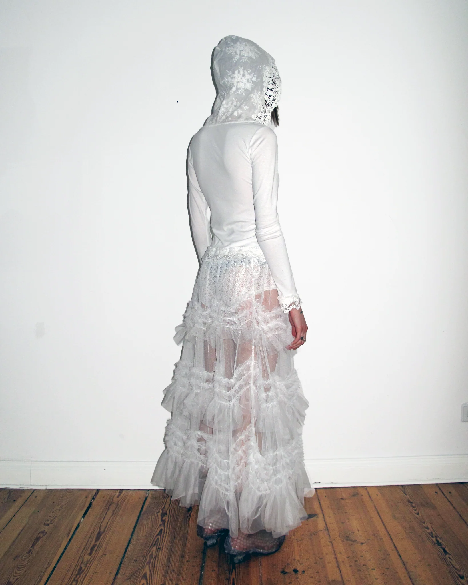 MELISA Sheer Ruched Mesh Maxi Skirt - Image 2